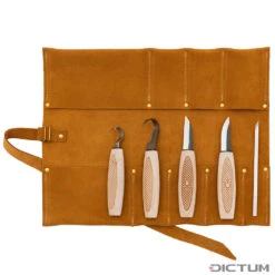 Jeu De Couteaux De Sculpture/ à éplucher DICTUM, 5 P./incl. Sacoche Enroulable -Outils Serie Boutique 717508 02 P WE 8 DICTUM Schnitz und Sch lmesser Satz 5 teilig inkl Lederrolltasche WZ jpg