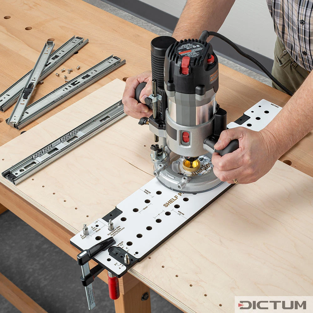 Gabarit De Perçage En Ligne Woodpeckers, Avec Foret Auto-centreur P. Charnières -Outils Serie Boutique 718509 02 A WE 8 Woodpeckers Lochreihenschablone inkl selbstzentrierendem Scharnierbohrer WZ jpg